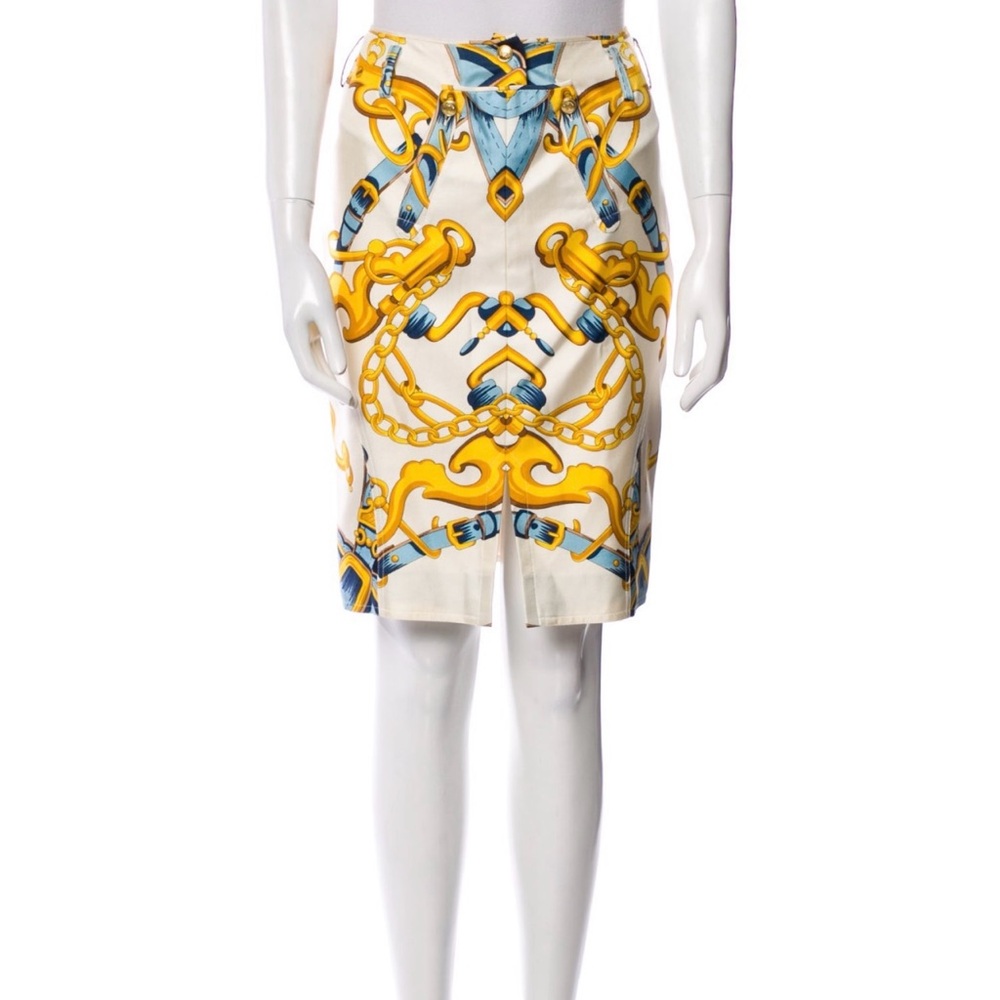 Dior Yellow and Blue Knee-Length Pencil Skirt